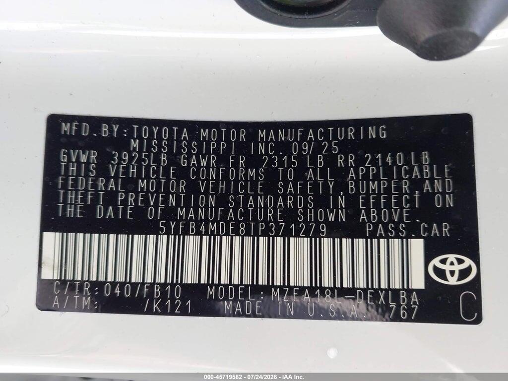 5YFB4MDE8TP371279 2026 TOYOTA COROLLA photo no. 9