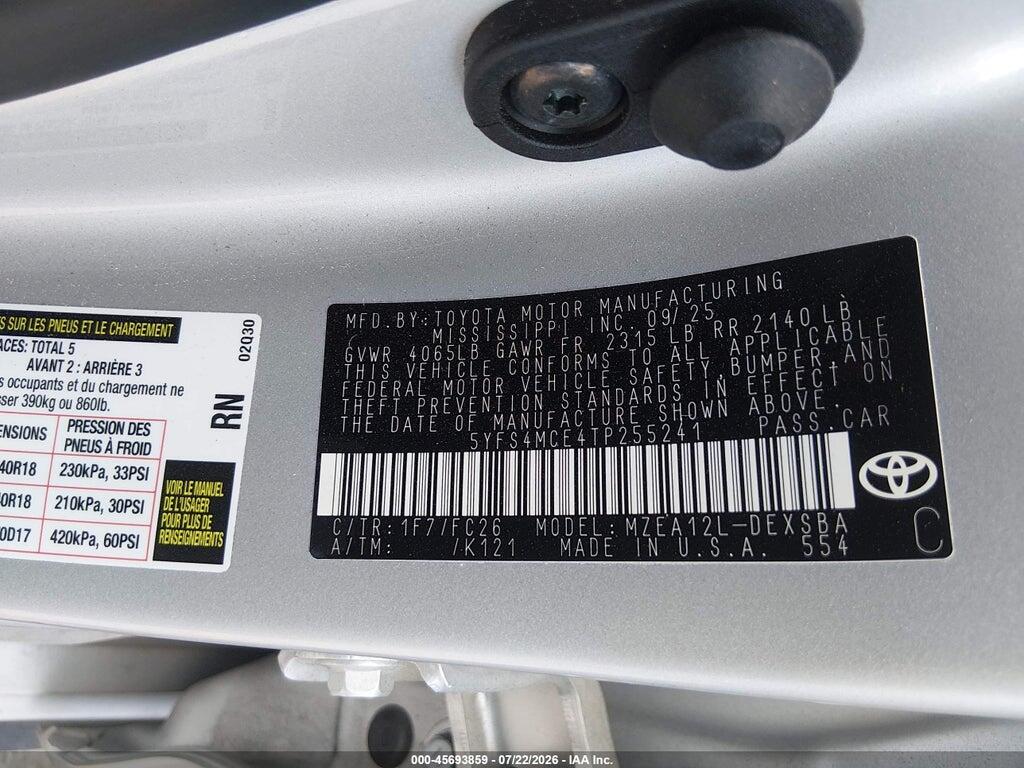 5YFS4MCE4TP255241 2026 TOYOTA COROLLA photo no. 9