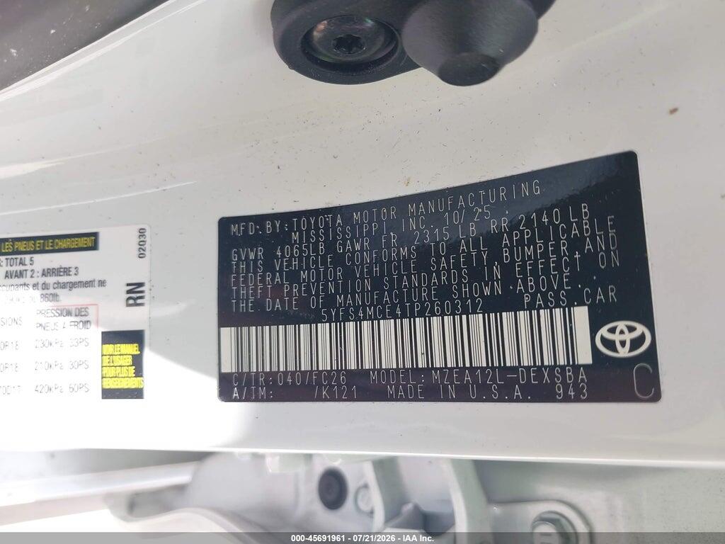 5YFS4MCE4TP260312 2026 TOYOTA COROLLA photo no. 9