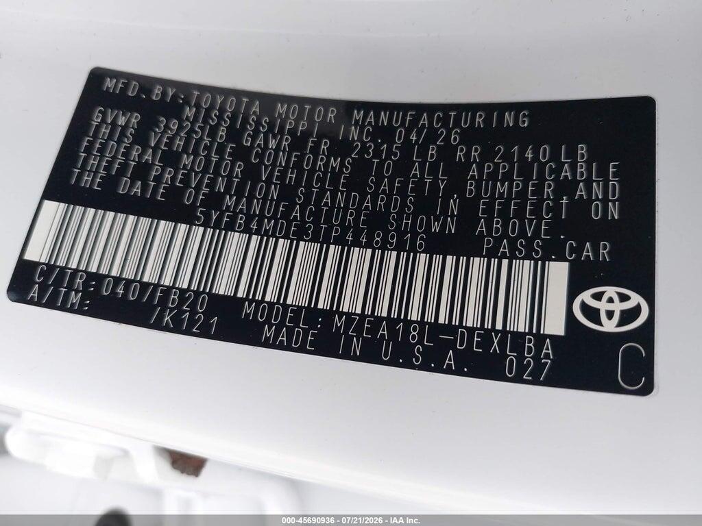5YFB4MDE3TP448916 2026 TOYOTA COROLLA photo no. 9