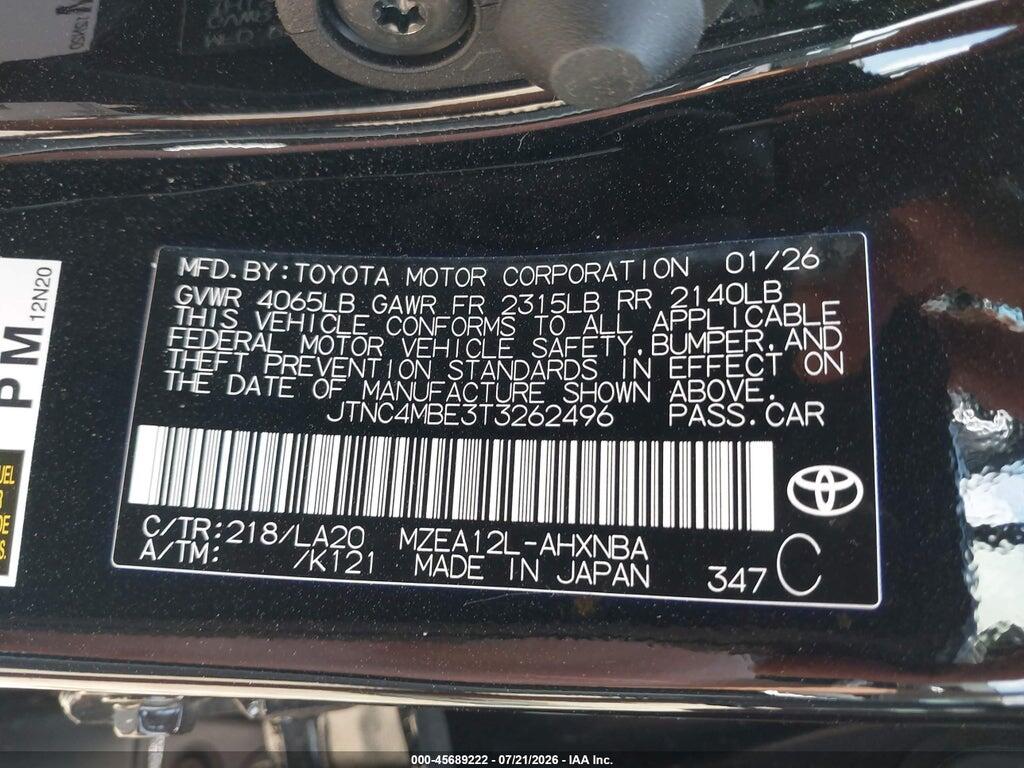 JTNC4MBE3T3262496 2026 TOYOTA COROLLA photo no. 9