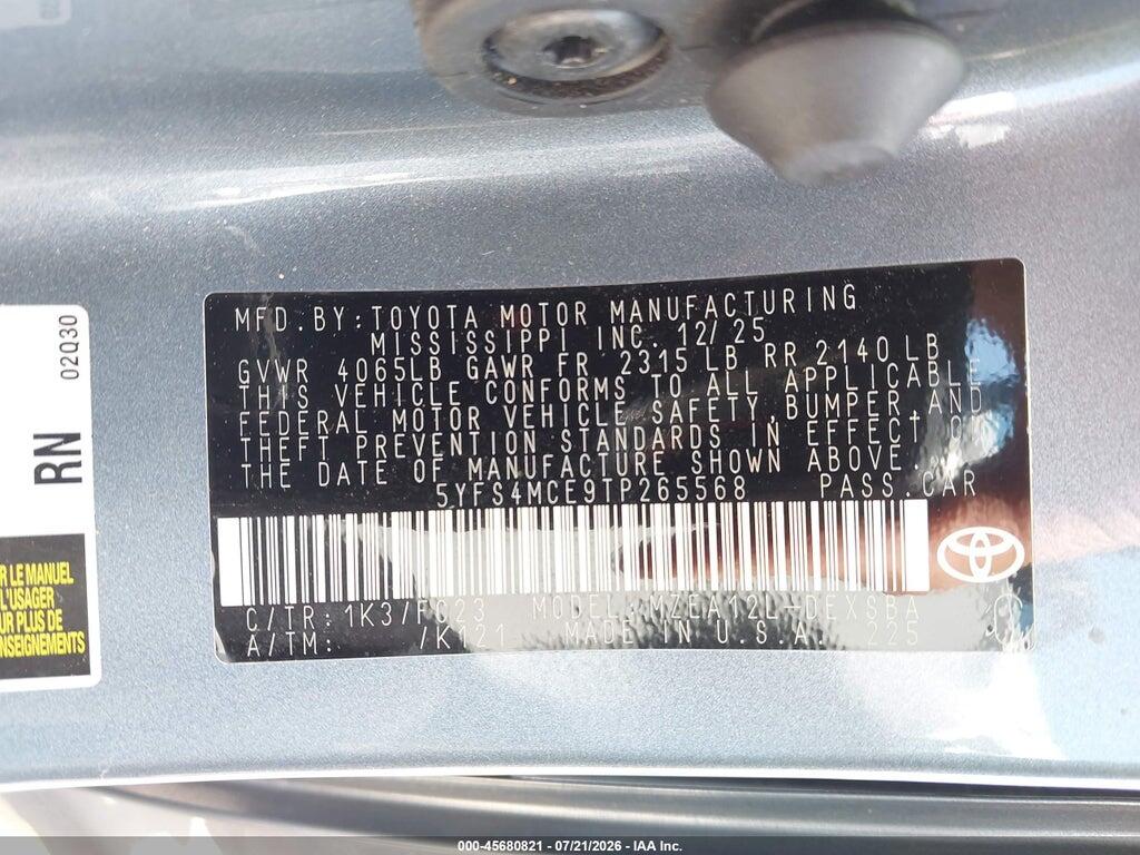 5YFS4MCE9TP265568 2026 TOYOTA COROLLA photo no. 9