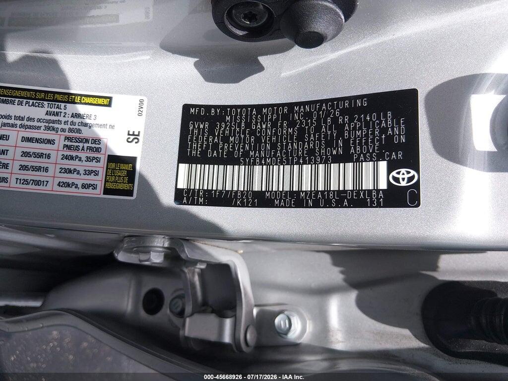 5YFB4MDE5TP413973 2026 TOYOTA COROLLA photo no. 9