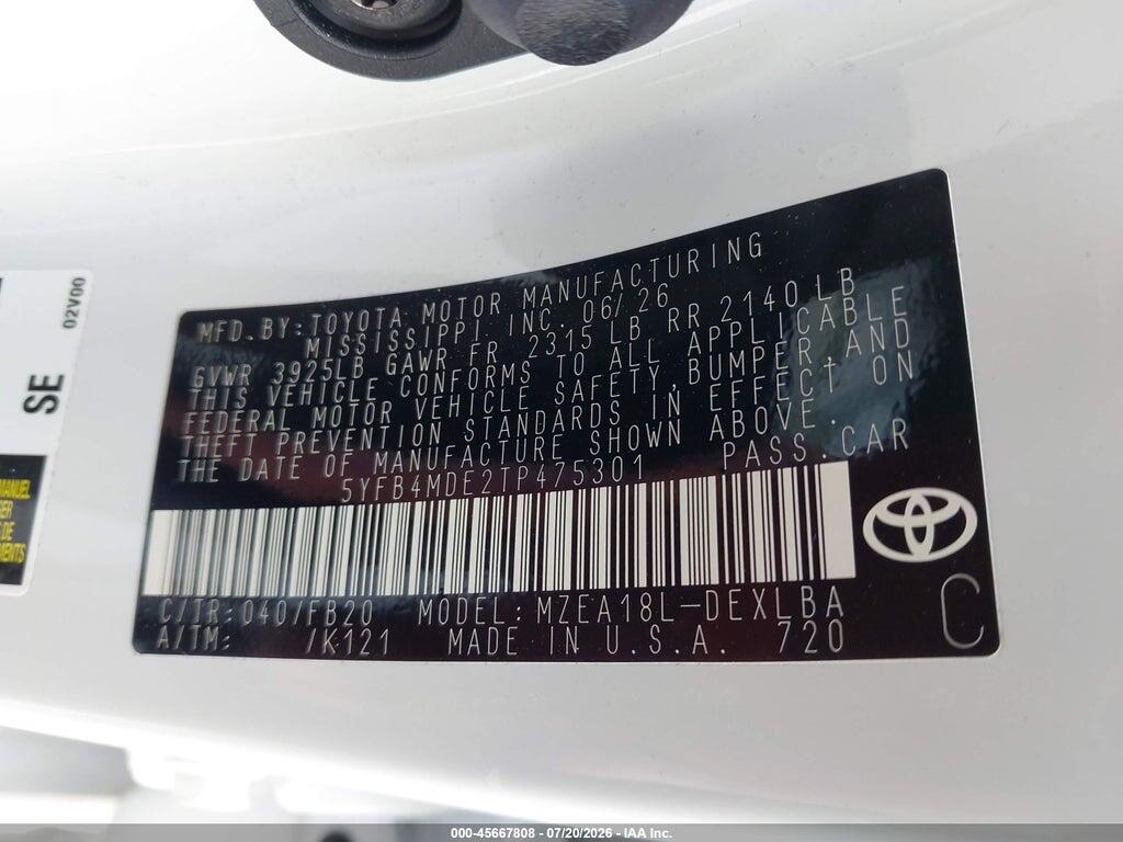 5YFB4MDE2TP475301 2026 TOYOTA COROLLA photo no. 9