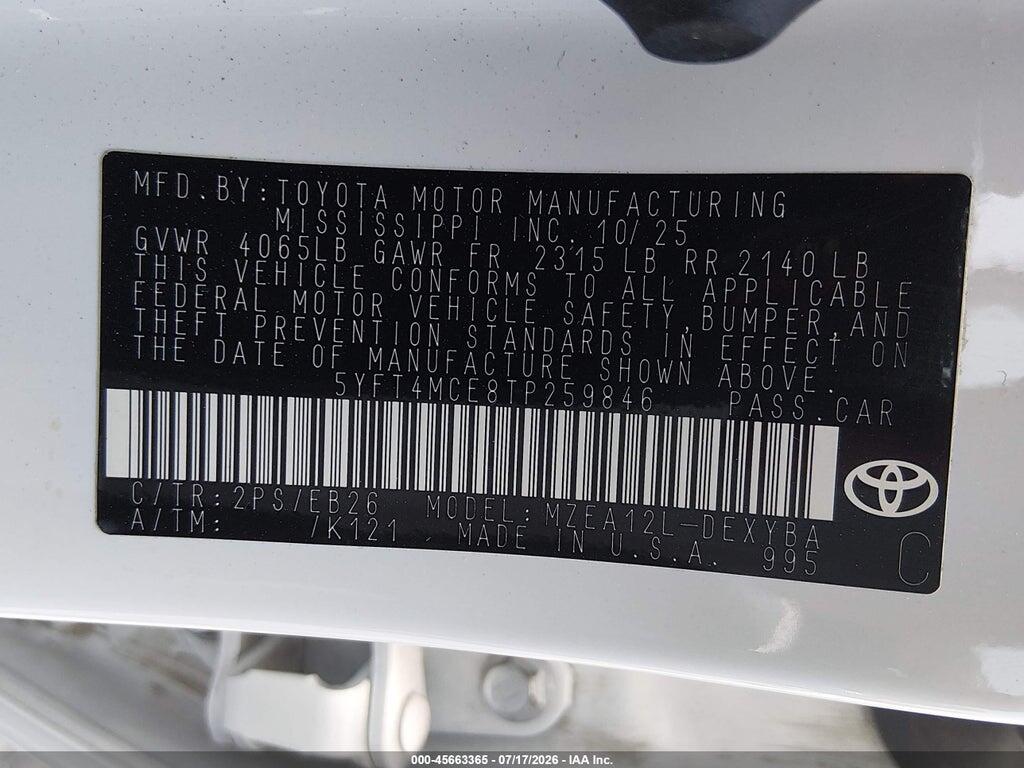 5YFT4MCE8TP259846 2026 TOYOTA COROLLA photo no. 9