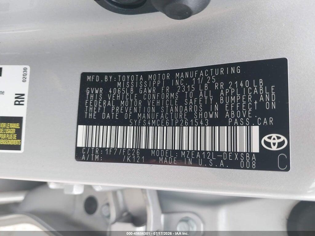 5YFS4MCE6TP261543 2026 TOYOTA COROLLA photo no. 9