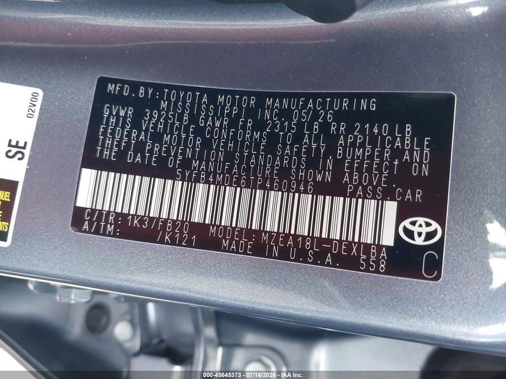 5YFB4MDE6TP460946 2026 TOYOTA COROLLA photo no. 9