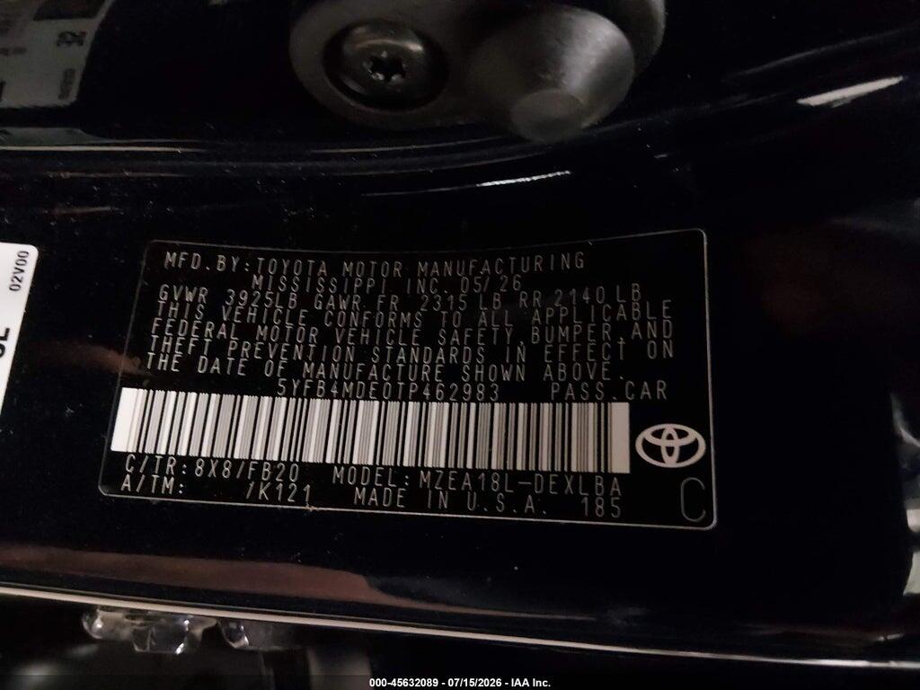 5YFB4MDE0TP462983 2026 TOYOTA COROLLA photo no. 9