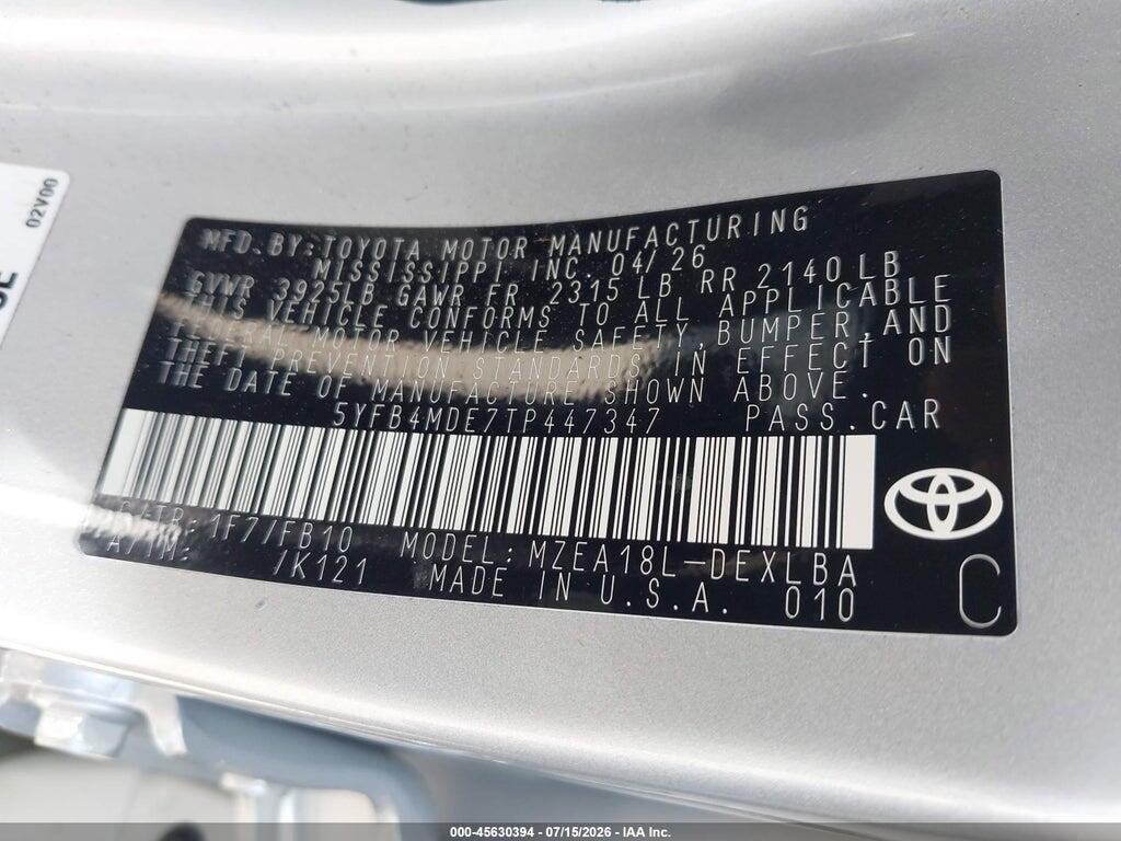 5YFB4MDE7TP447347 2026 TOYOTA COROLLA photo no. 9