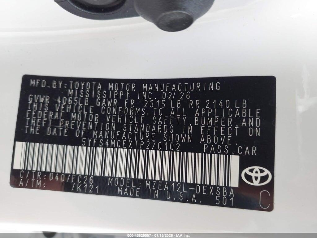 5YFS4MCEXTP270102 2026 TOYOTA COROLLA photo no. 9