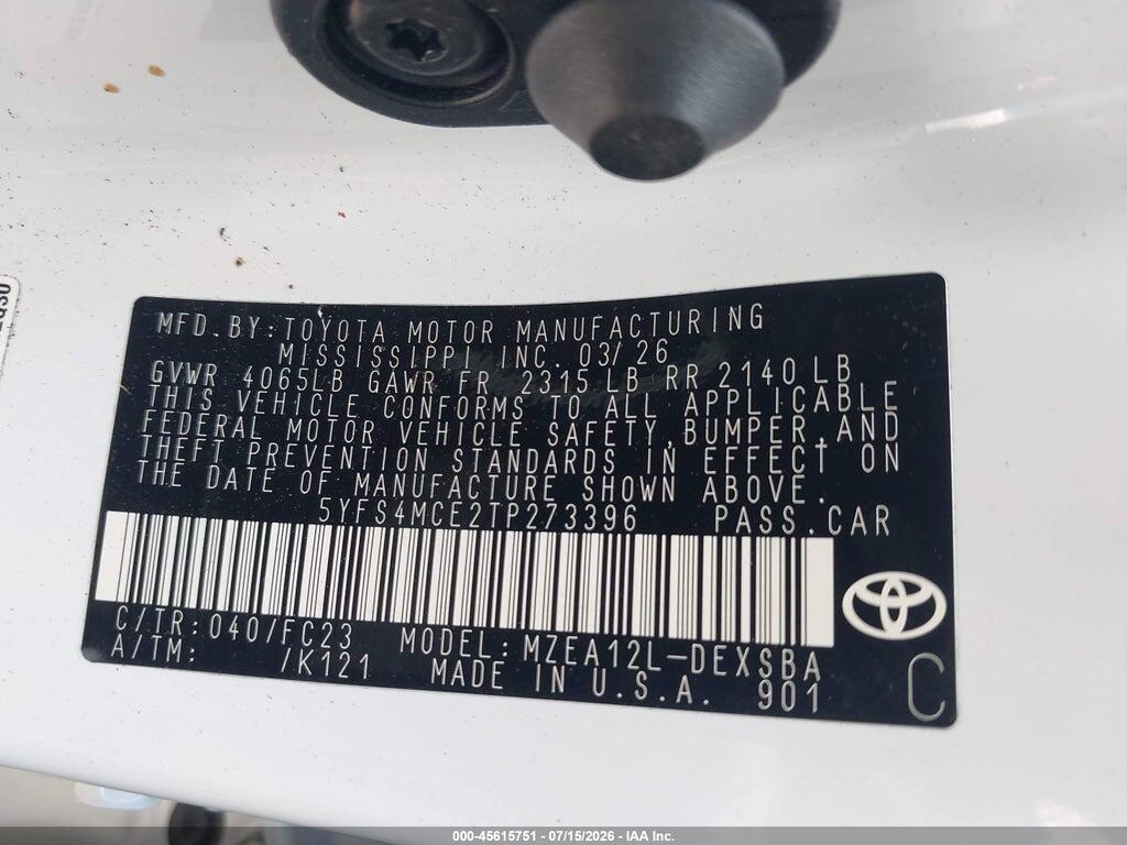 5YFS4MCE2TP273396 2026 TOYOTA COROLLA photo no. 9