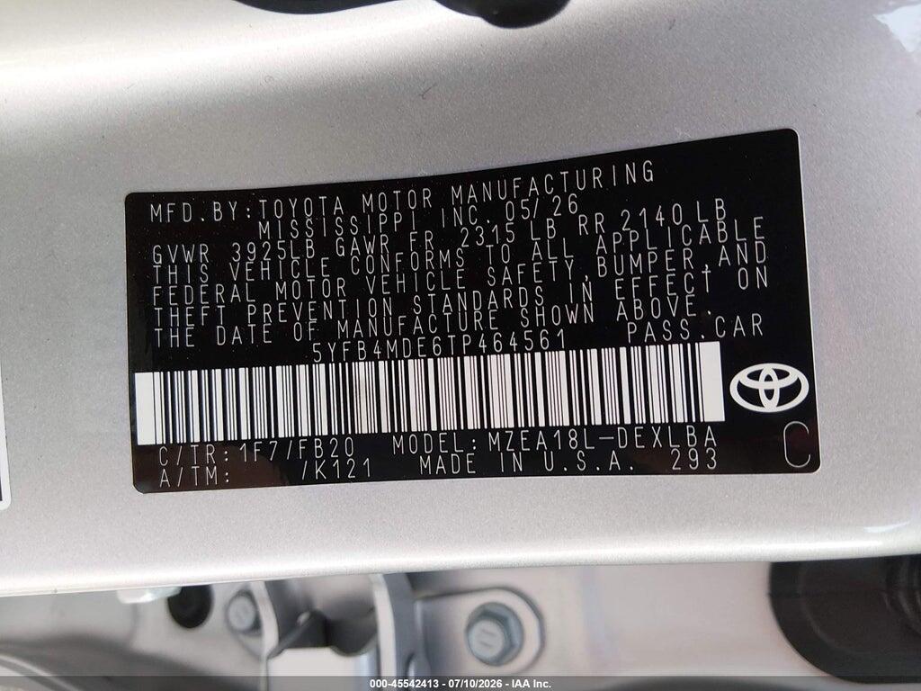 5YFB4MDE6TP464561 2026 TOYOTA COROLLA photo no. 9