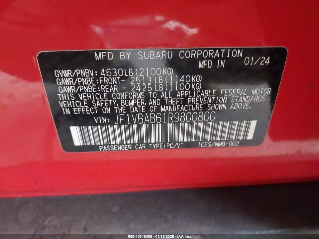 JF1VBAB61R9800800 2024 SUBARU WRX photo no. 9