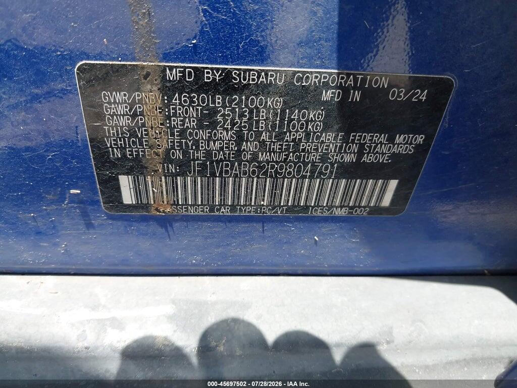 JF1VBAB62R9804791 2024 SUBARU WRX photo no. 9