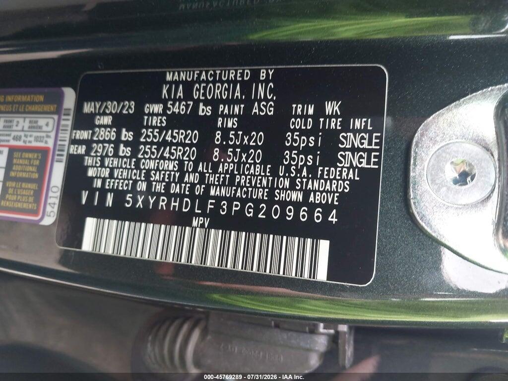 5XYRHDLF3PG209664 2023 KIA SORENTO photo no. 9