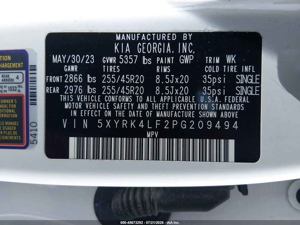 5XYRK4LF2PG209494 2023 KIA SORENTO photo no. 9
