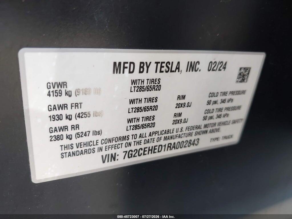 7G2CEHED1RA002843 2024 TESLA CYBERTRUCK photo no. 9