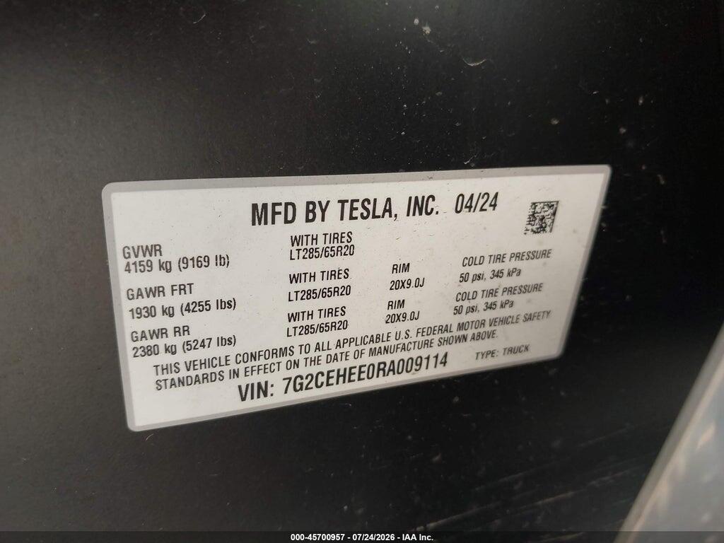 7G2CEHEE0RA009114 2024 TESLA CYBERTRUCK photo no. 9