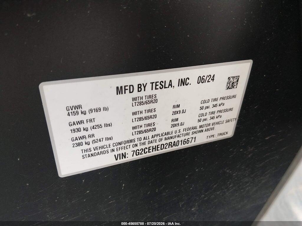 7G2CEHED2RA016671 2024 TESLA CYBERTRUCK photo no. 9