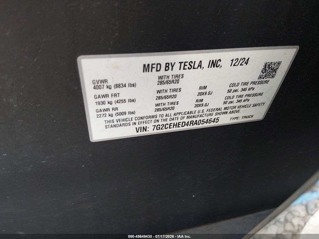 7G2CEHED4RA054645 2024 TESLA CYBERTRUCK photo no. 9