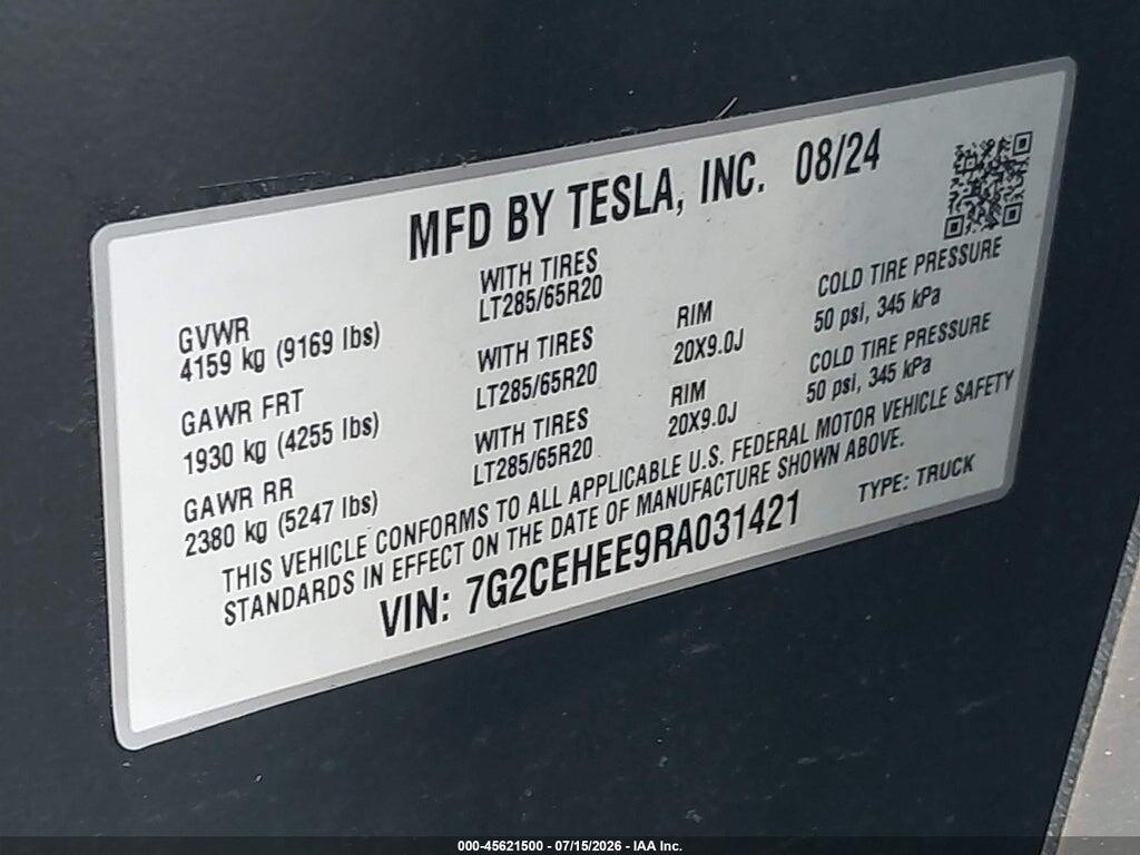 7G2CEHEE9RA031421 2024 TESLA CYBERTRUCK photo no. 9