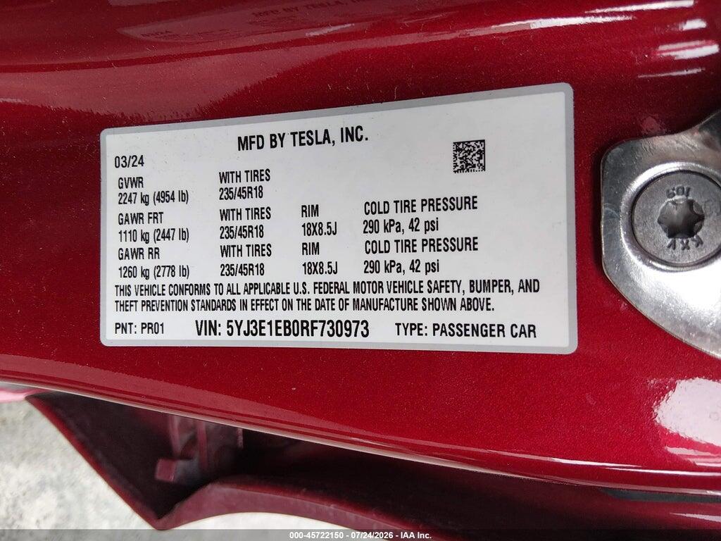 5YJ3E1EB0RF730973 2024 TESLA MODEL 3 photo no. 9