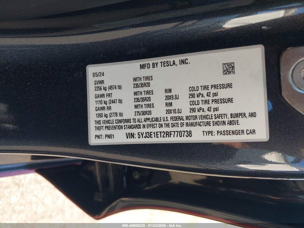 5YJ3E1ET2RF770738 2024 TESLA MODEL 3 photo no. 9