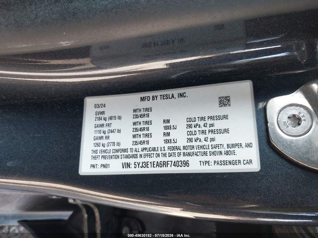 5YJ3E1EA6RF740396 2024 TESLA MODEL 3 photo no. 9