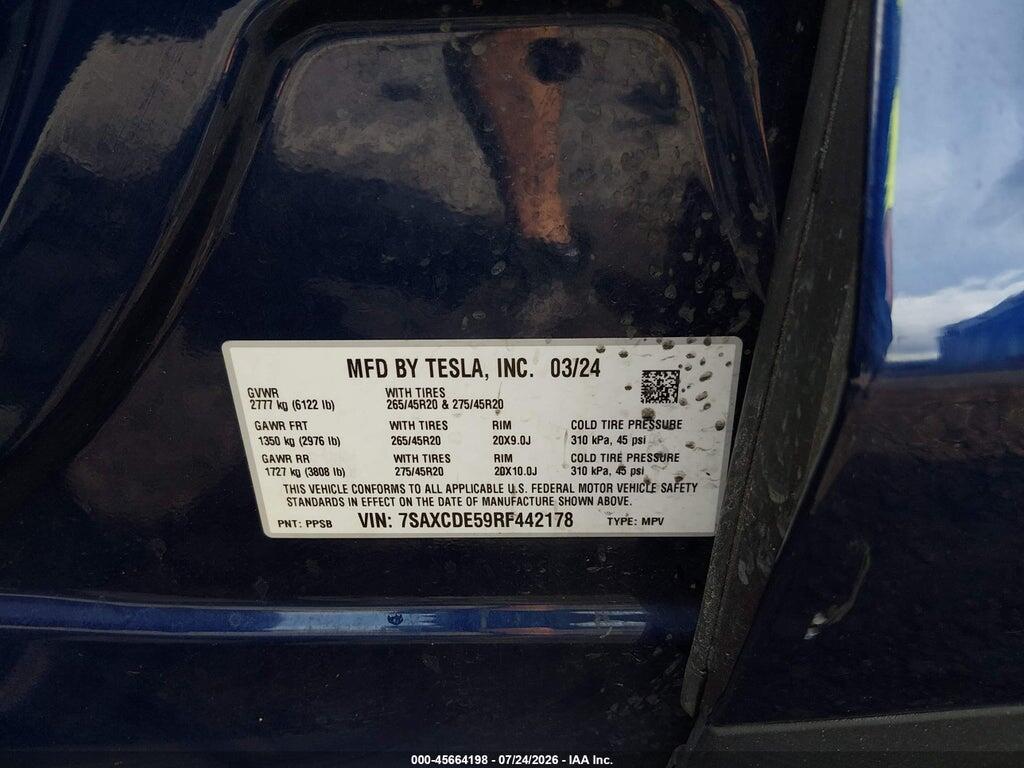 7SAXCDE59RF442178 2024 TESLA MODEL X photo no. 9