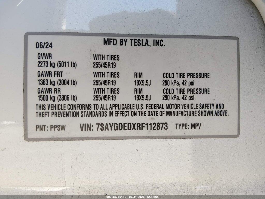 7SAYGDEDXRF112873 2024 TESLA MODEL Y photo no. 9