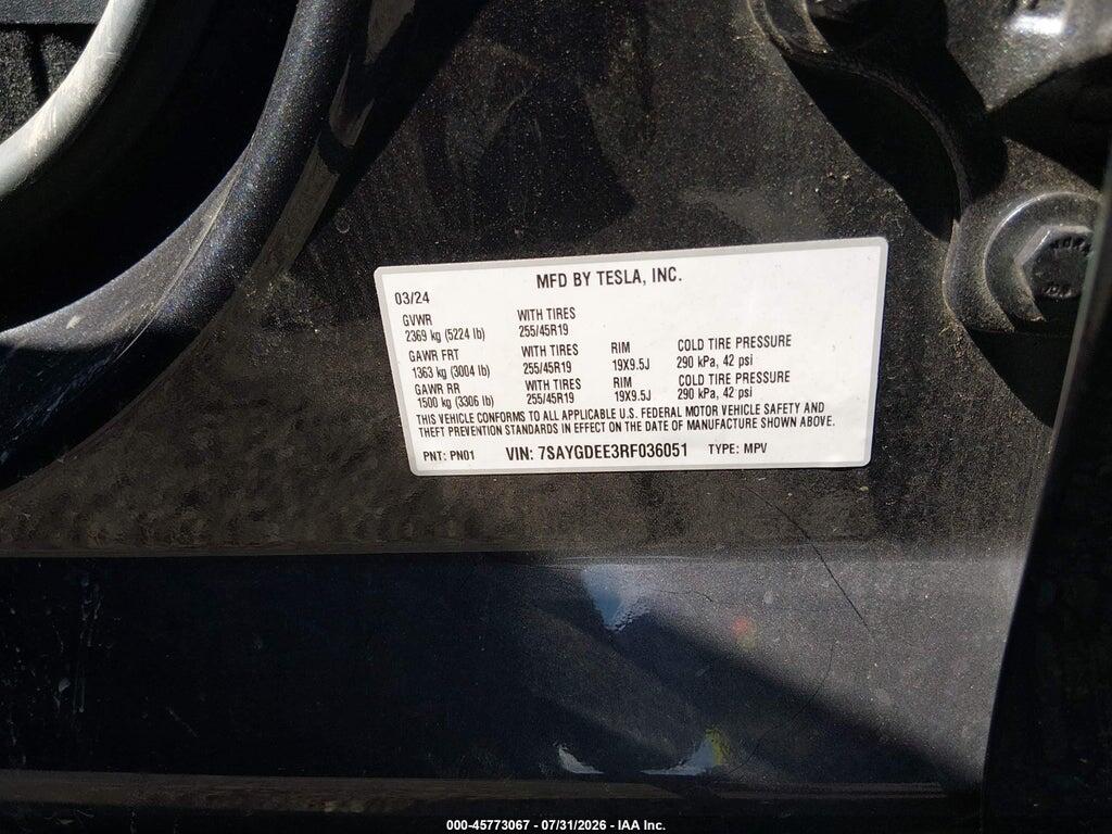 7SAYGDEE3RF036051 2024 TESLA MODEL Y photo no. 9