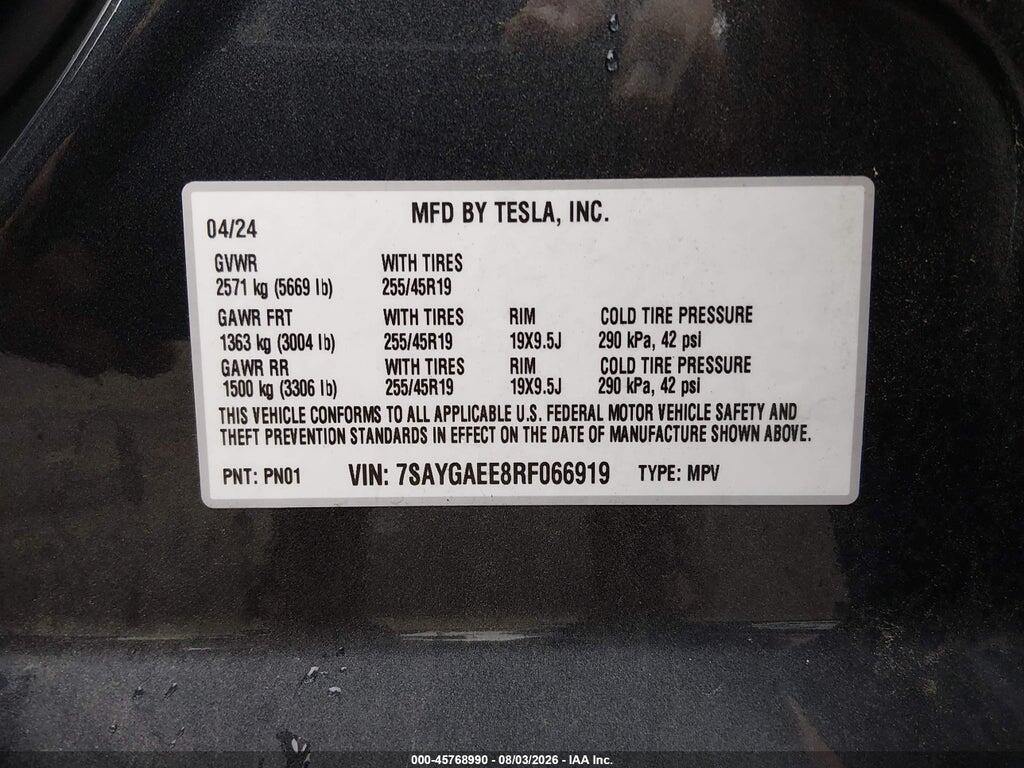 7SAYGAEE8RF066919 2024 TESLA MODEL Y photo no. 9
