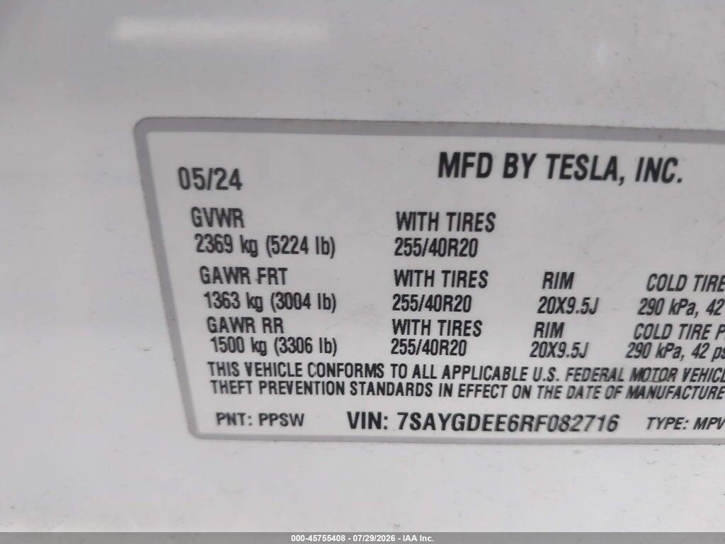 7SAYGDEE6RF082716 2024 TESLA MODEL Y photo no. 9