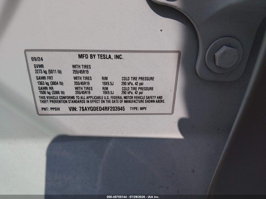 7SAYGDED4RF203945 2024 TESLA MODEL Y photo no. 9