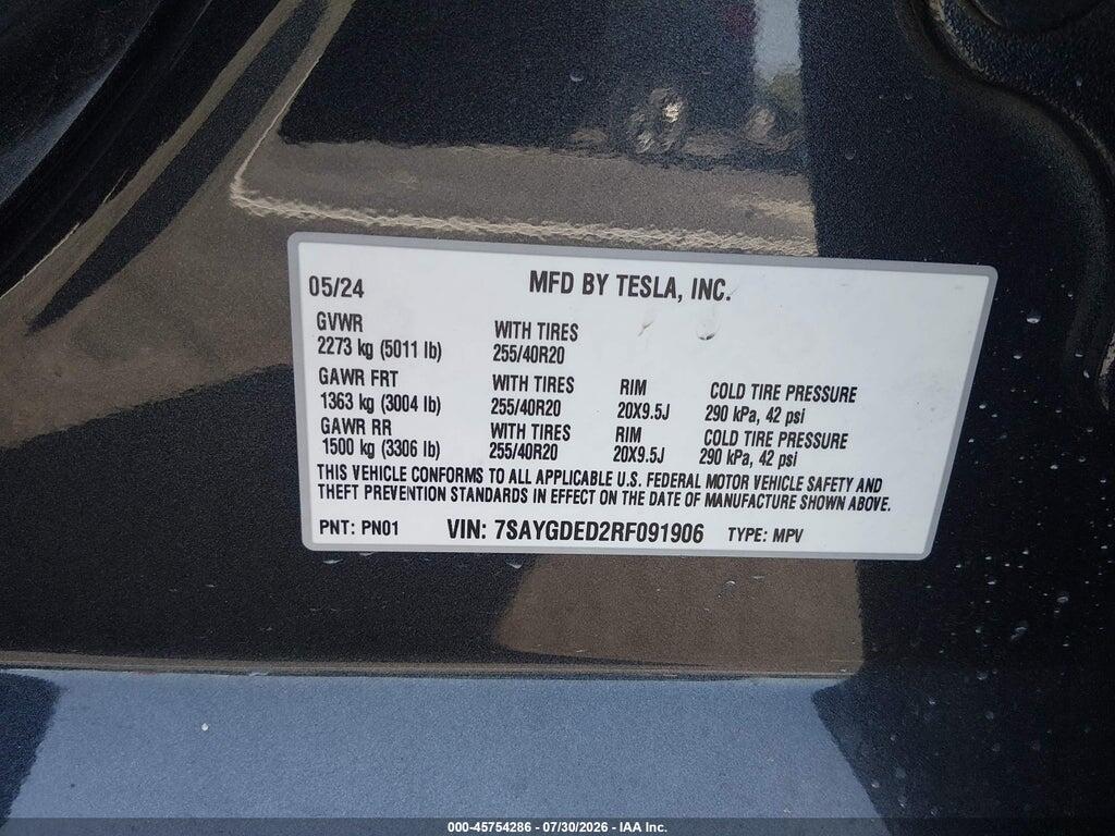 7SAYGDED2RF091906 2024 TESLA MODEL Y photo no. 9