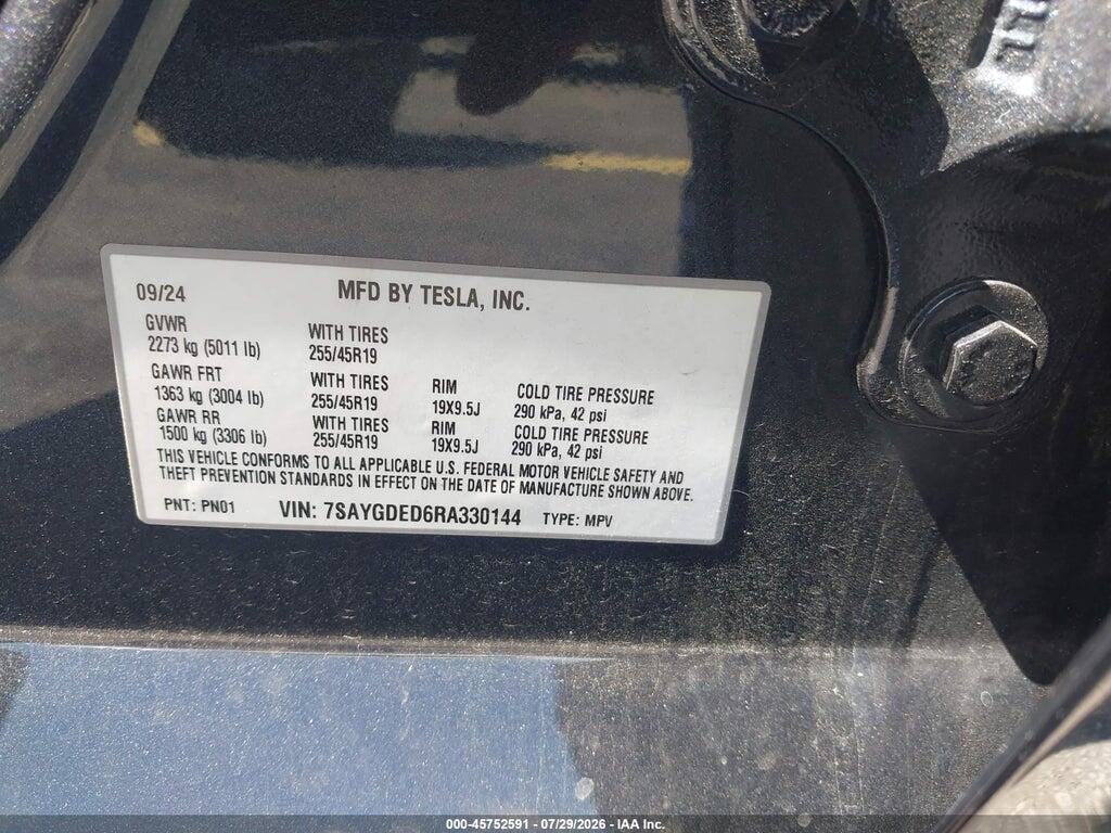 7SAYGDED6RA330144 2024 TESLA MODEL Y photo no. 9