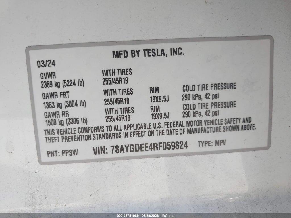 7SAYGDEE4RF059824 2024 TESLA MODEL Y photo no. 9