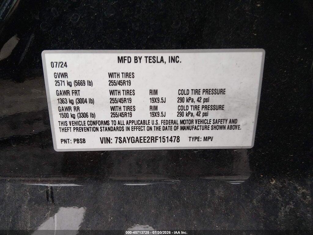 7SAYGAEE2RF151478 2024 TESLA MODEL Y photo no. 9