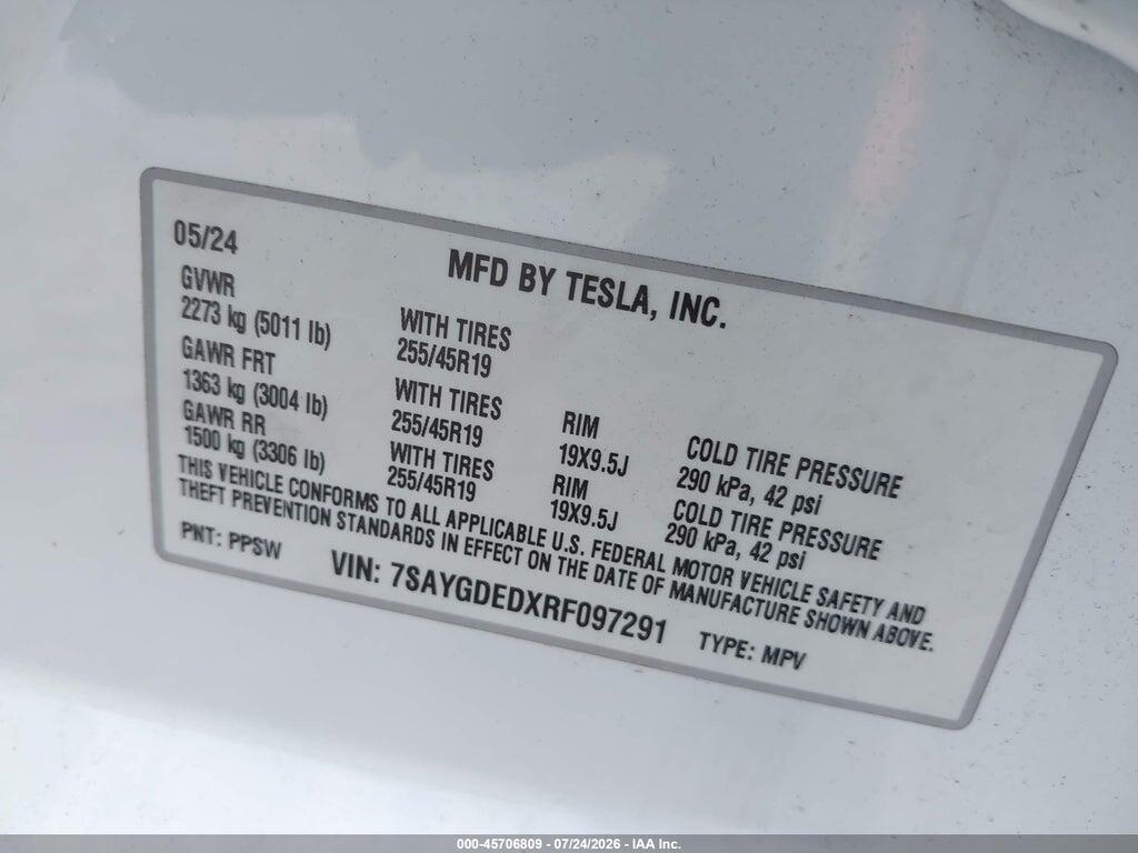 7SAYGDEDXRF097291 2024 TESLA MODEL Y photo no. 9