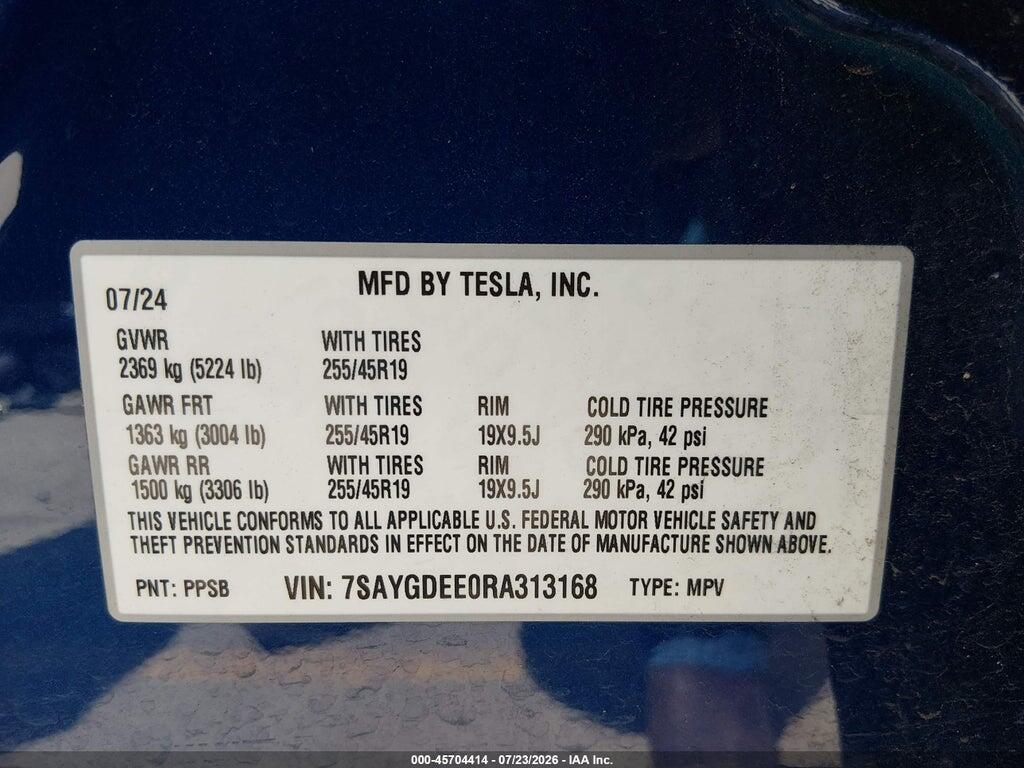 7SAYGDEE0RA313168 2024 TESLA MODEL Y photo no. 9