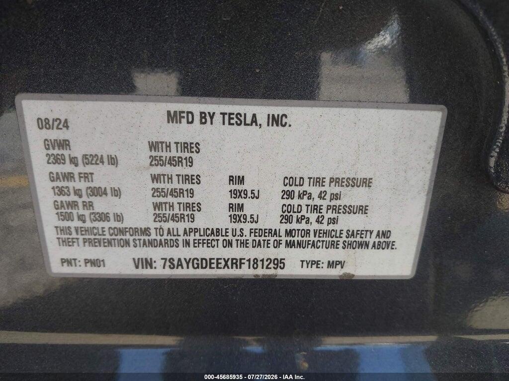 7SAYGDEEXRF181295 2024 TESLA MODEL Y photo no. 9