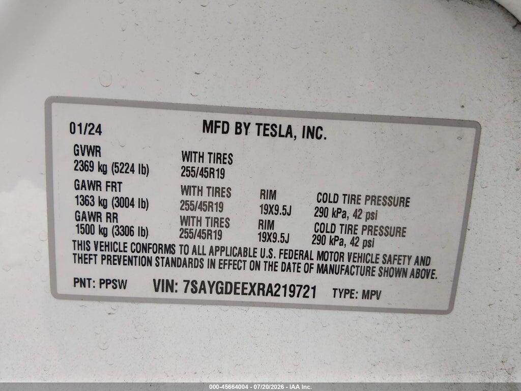 7SAYGDEEXRA219721 2024 TESLA MODEL Y photo no. 9
