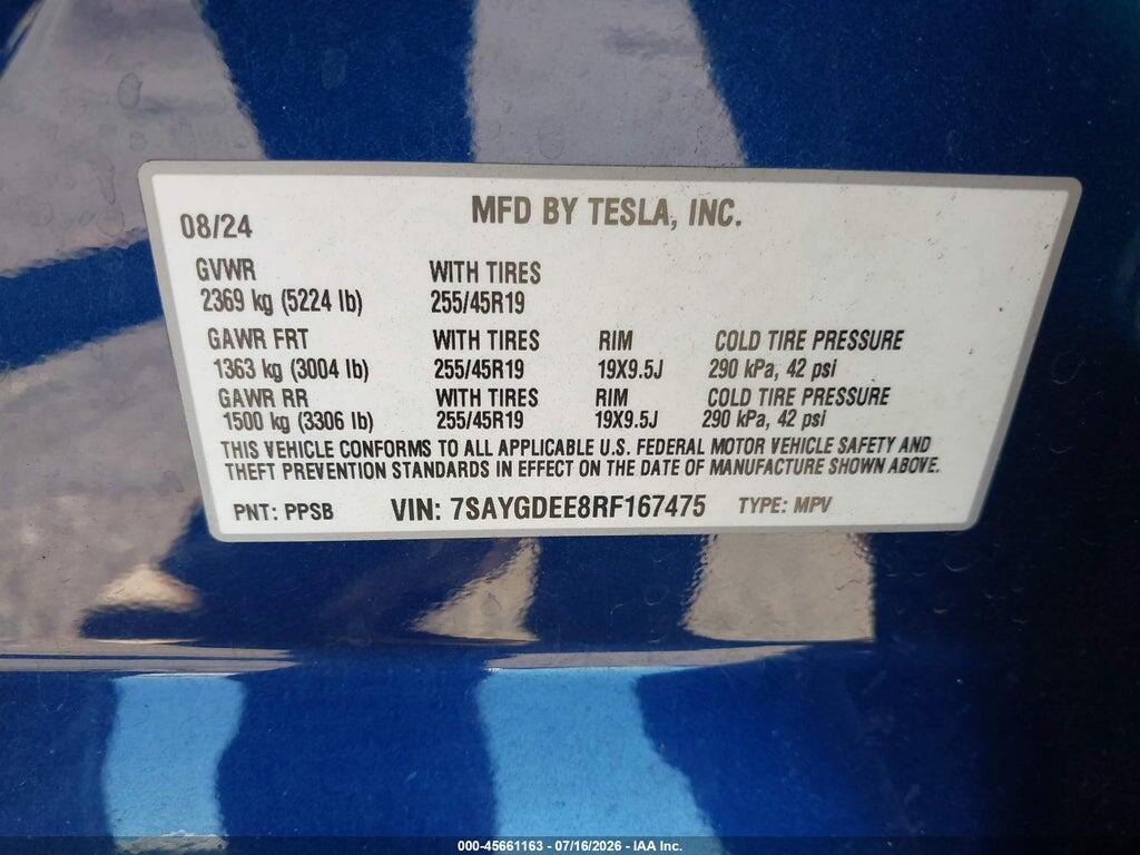 7SAYGDEE8RF167475 2024 TESLA MODEL Y photo no. 9