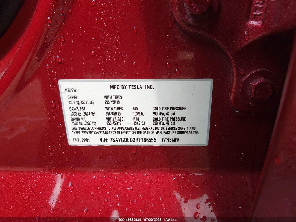 7SAYGDED3RF186555 2024 TESLA MODEL Y photo no. 9