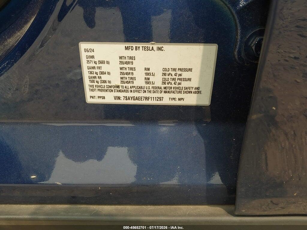 7SAYGAEE7RF111297 2024 TESLA MODEL Y photo no. 9