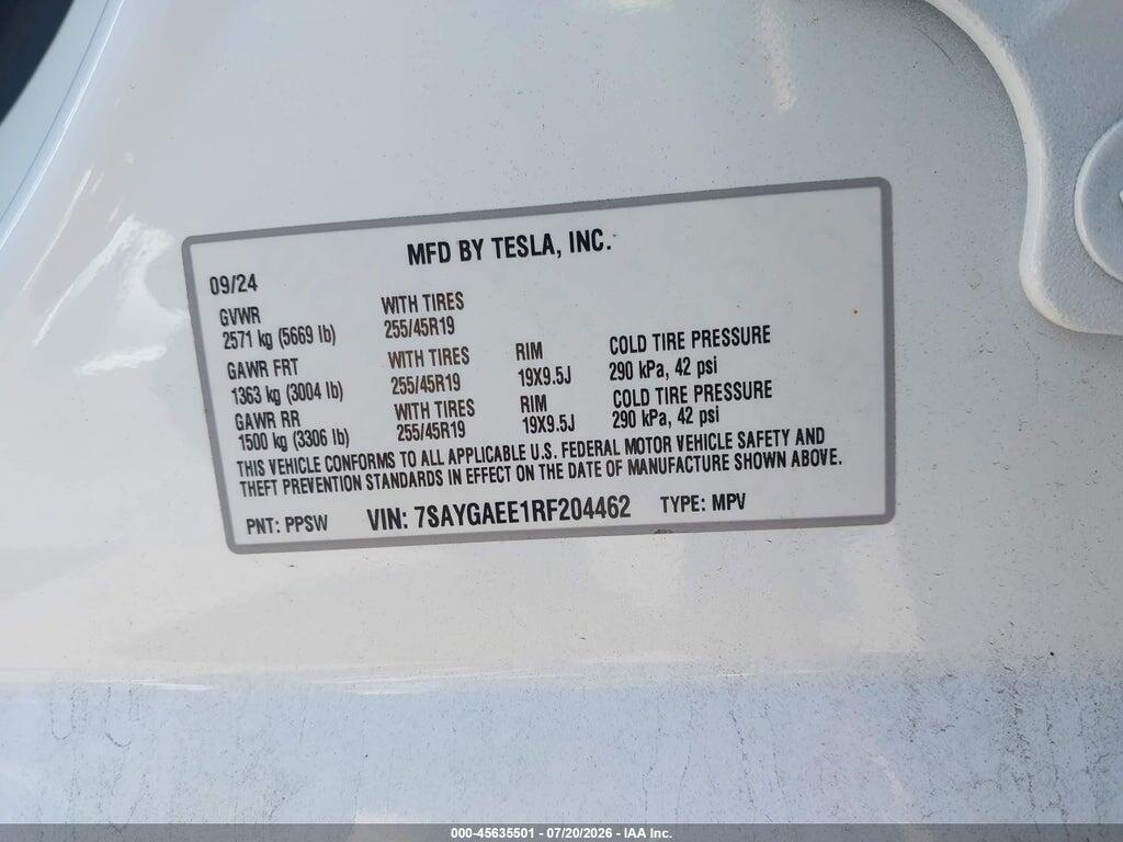 7SAYGAEE1RF204462 2024 TESLA MODEL Y photo no. 9