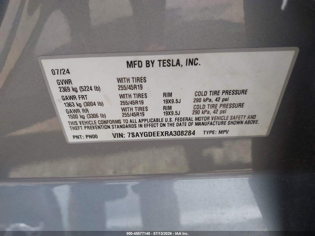7SAYGDEEXRA308284 2024 TESLA MODEL Y photo no. 9