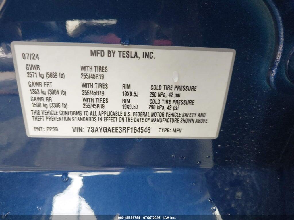 7SAYGAEE3RF164546 2024 TESLA MODEL Y photo no. 9