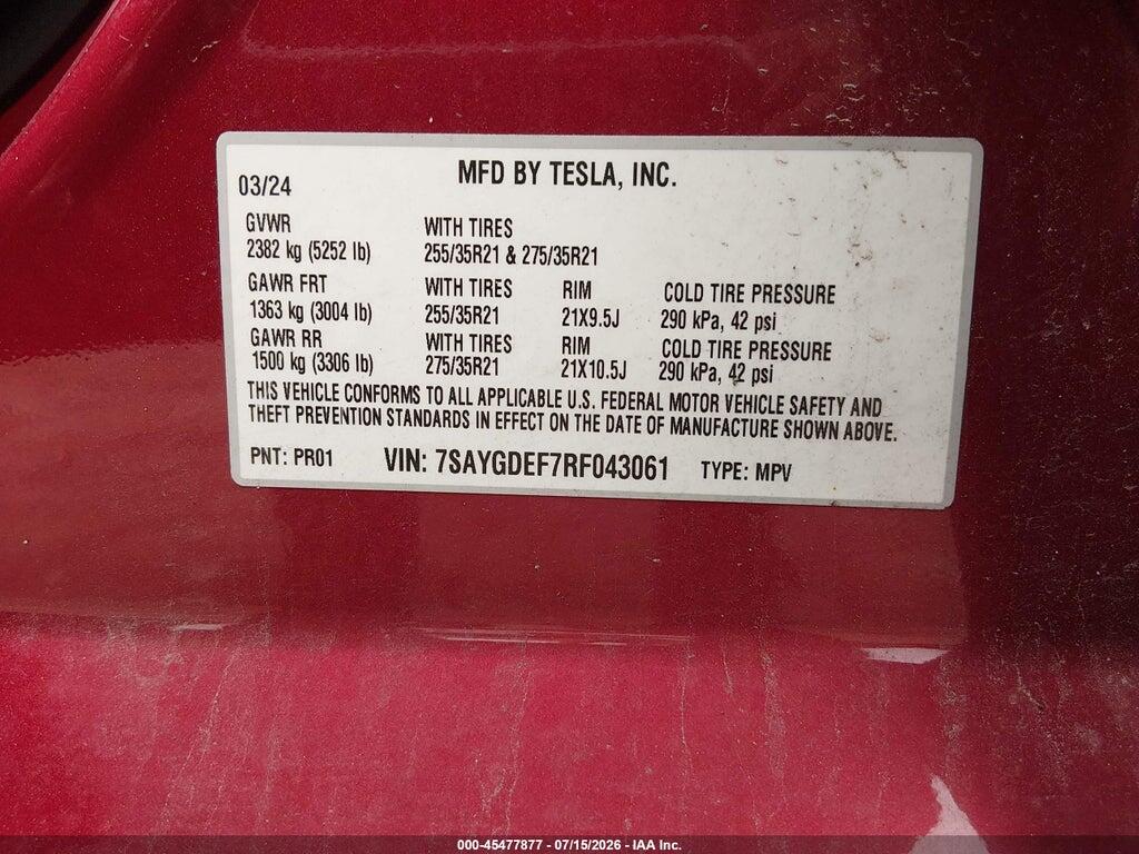 7SAYGDEF7RF043061 2024 TESLA MODEL Y photo no. 9