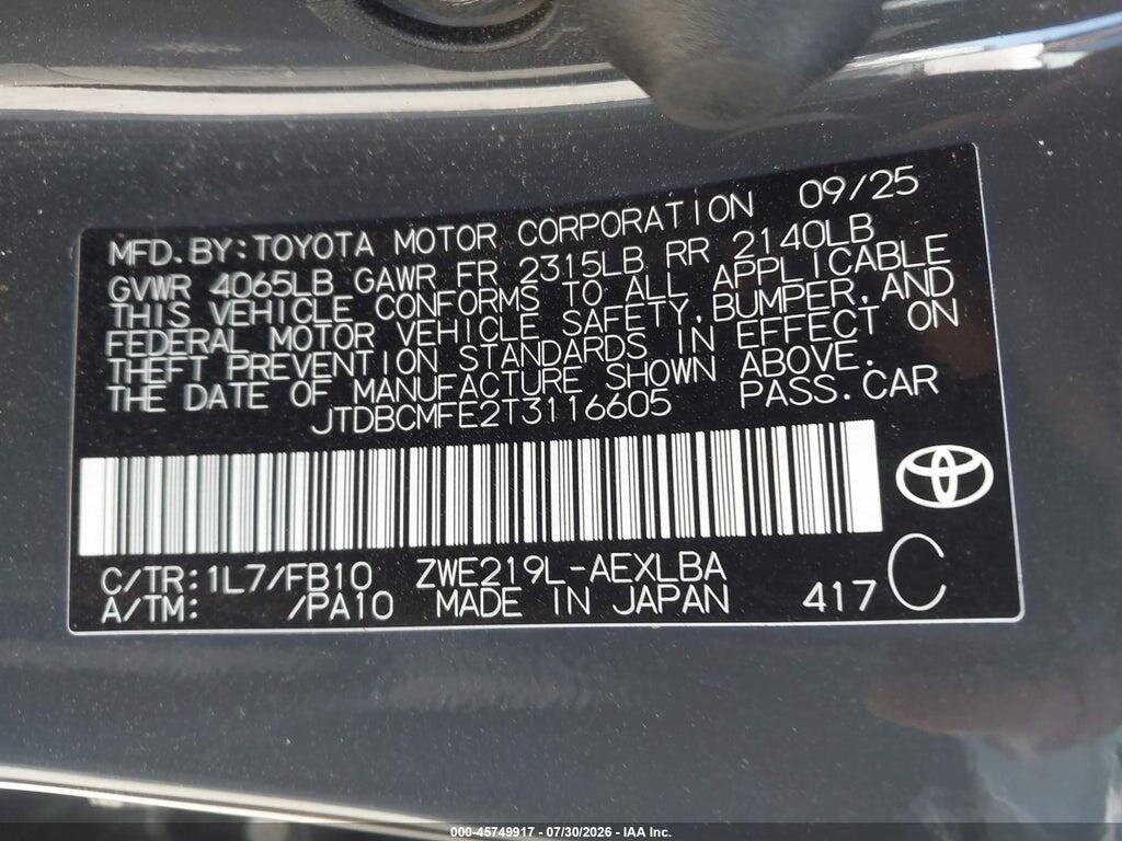 JTDBCMFE2T3116605 2026 TOYOTA COROLLA HYBRID photo no. 9